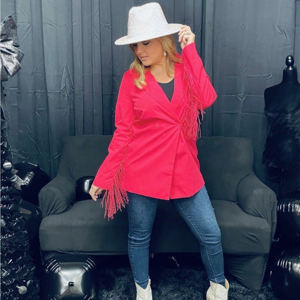 Bye Felicia hot pink lapel fringe XL BNWT